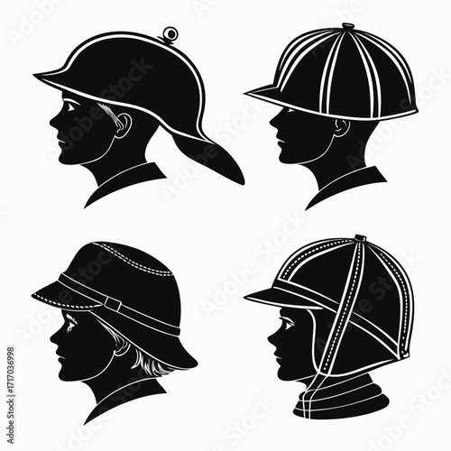 Vintage Hat Silhouettes Profile Views Keywords: vintage, hats, silhouettes, profile, historical