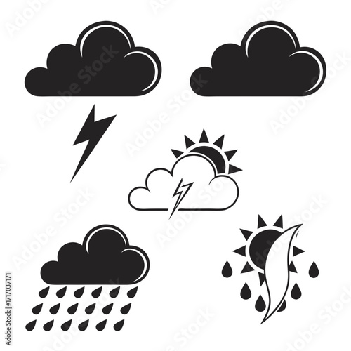 Weather Icons Sun Moon Rain Lightning Clouds Silhouette