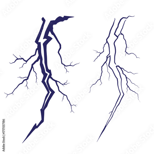 Two abstract dark blue lightning bolt designs showing powerful energy and fractured effects