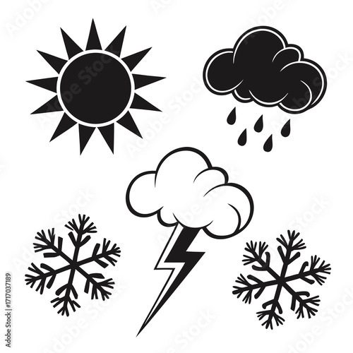 Weather Icons Sun Rain Cloud Lightning Snowflakes