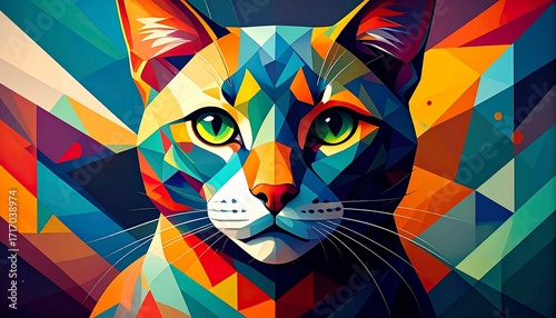 Vibrant Feline Portrait in a Colorful Geometric Style