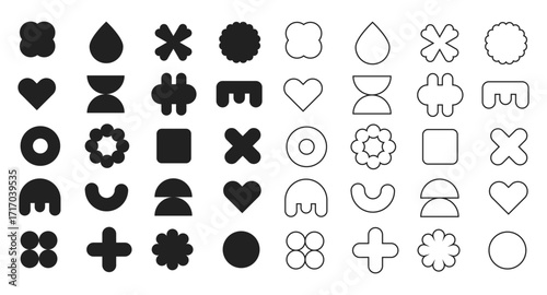 Modern minimal trendy black isolated silhouette and line emblem icons design elements set on white background poster