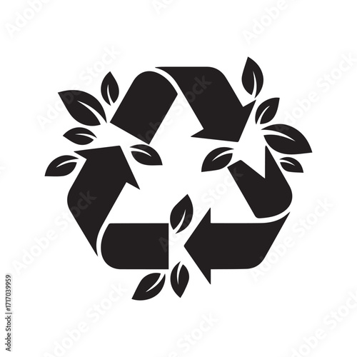 Eco Recycle Symbol with Leaves, Vector Icon for Green Sustainability and Biodegradable Concept
