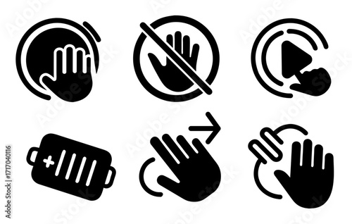 Touch Gestures: A set of illustrative icons showcasing various touch gestures used in modern technology, offering a visual guide to interaction and control.