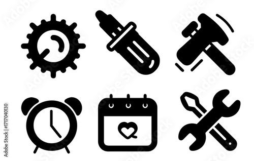 Tools, Time and Dates: A collection of essential tools and a calendar, presented in a clean, eye-catching manner, ready to serve your design and tech requirements.