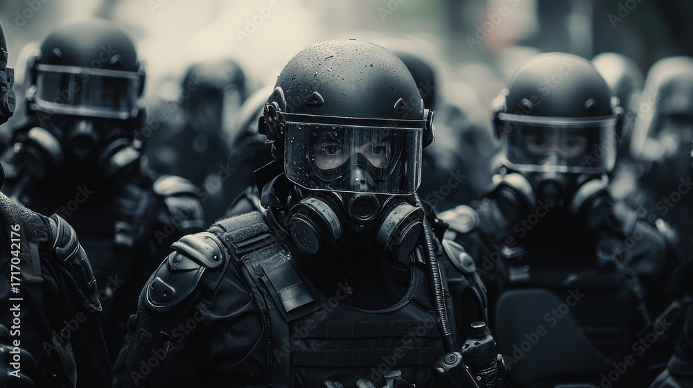 Fototapeta premium SWAT Team in Formation: Urban Readiness