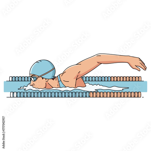 Swimmer in the pool focused on the front crawl technique.