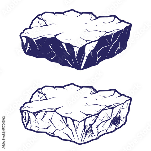 Vector illustration of two stylized icebergs in a retro style design for various uses