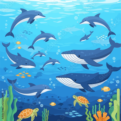 Marine Life Ocean Protection Flat Illustration
