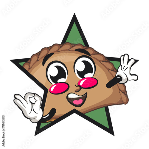cute empanada mascot character vector illustration out from of a star by giving an OK sign, work of hand drawn