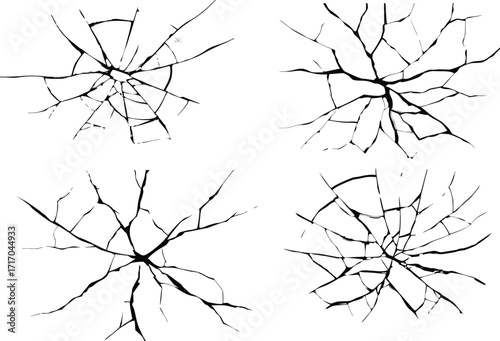 Broken hole in glass vector illustration on white background. Broken glass on window isolated crack on white background. Cracks concept for design.