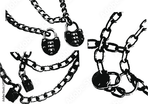 Broken metal chain with locks Grunge texture for urban art design. Vector illustration eps 10