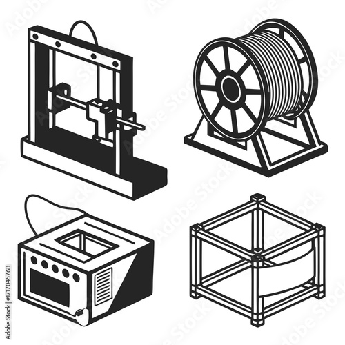3D Printing Machine and Material Icons 3d printing