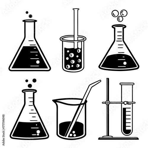 Assortment of Chemistry Lab Glassware with Bubbles