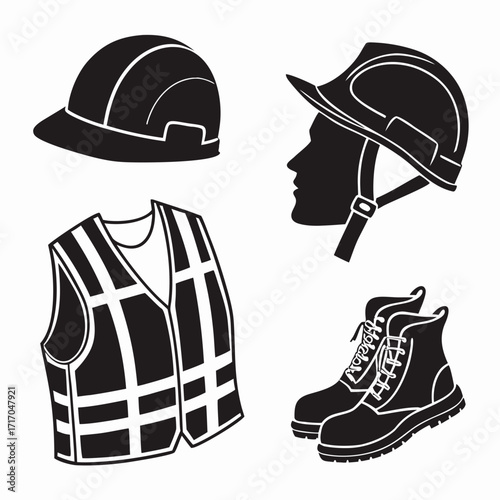 Construction Safety Gear Icons hard hat safety vest