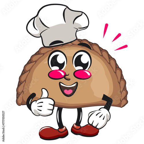cute empanada mascot character vector illustration as chef give thumbs up, work of hand drawn