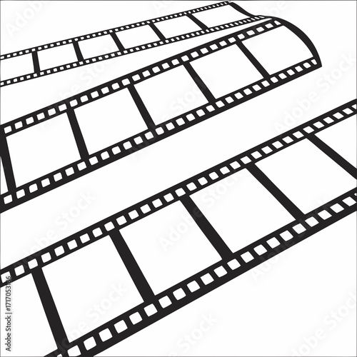 Multiple film strips curving on white background movie