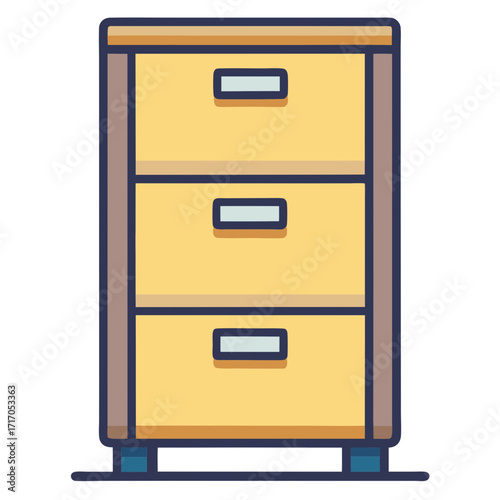 Simple flat design of a three drawer filing cabinet icon