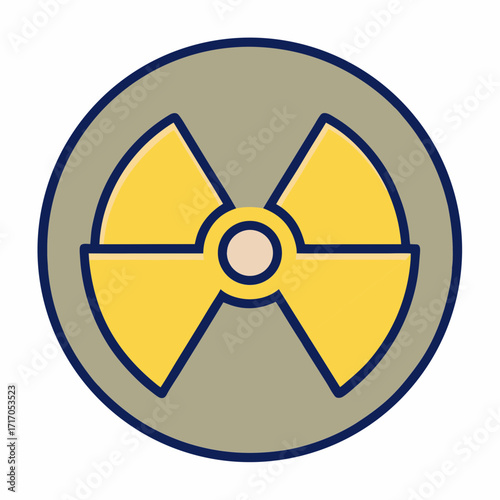 Stylized radiation hazard symbol with yellow blades and gray background