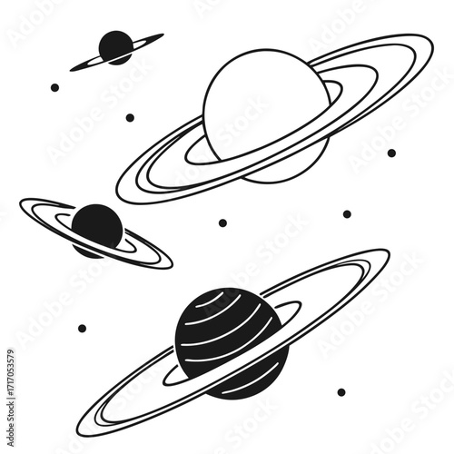 Outline Illustration Of Ringed Planets And Moons space