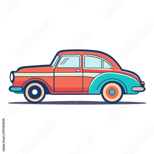 Retro two tone car illustration with a vintage style