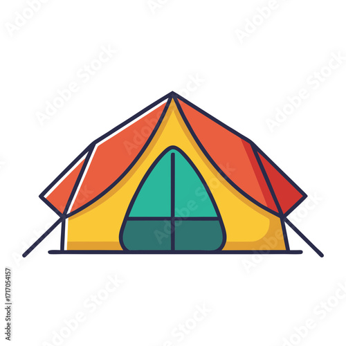 Colorful geometric tent illustration for outdoor adventure and camping
