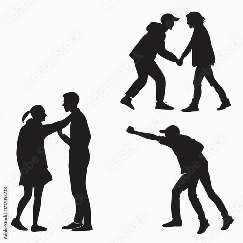 Silhouettes of people interacting in different poses