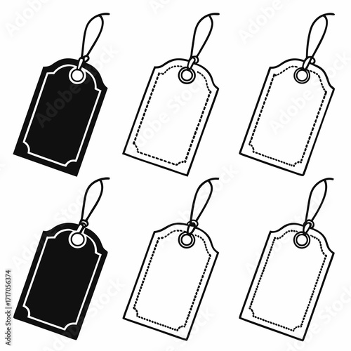 Six Price Tags With Solid and Dotted Borders label