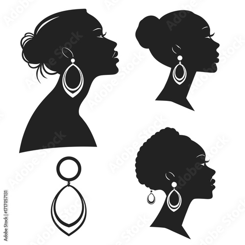 Three Black Female Silhouettes and a Dangling Earring