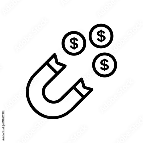 Magnet Attracting Coins Icon for Web and Graphic Design