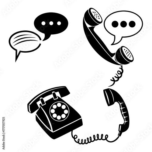 Vintage Telephone And Speech Bubble Icons communication