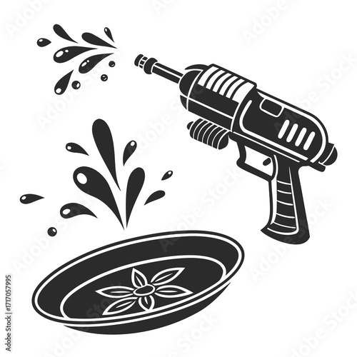Water gun shooting water into a bowl with a flower design