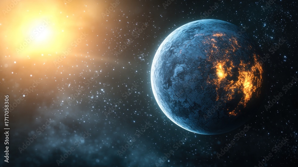 Fototapeta premium Fiery Planet: A Celestial Spectacle in Deep Space