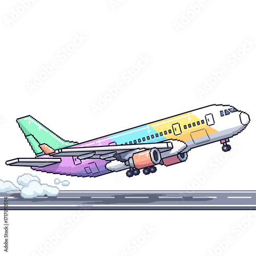 Pixel Art Airplane Taking Off A Colorful Journey
