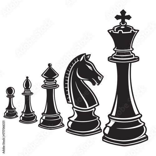 Black Silhouettes Of Chess Pieces In Ascending Order