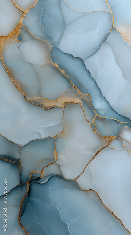 Naklejka premium Abstract cracked marble texture with blue and gold veins. 