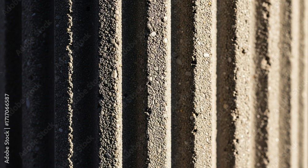 Fototapeta premium Sunlit Rhythms of a Fluted Concrete Wall with Aggregate Texture
