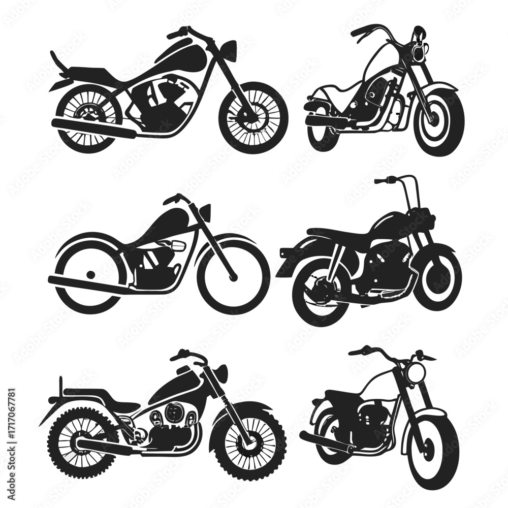 Obraz premium Collection of Motorcycle Silhouettes Keywords: motorcycle, motorbike, bike, chopper, cruiser
