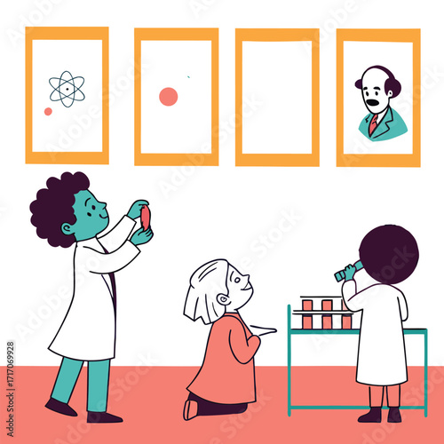 Curious children exploring science experiments in a bright, modern classroom setting