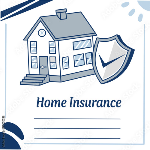 Home insurance concept with house and shield Keywords: home insurance, house, building, property