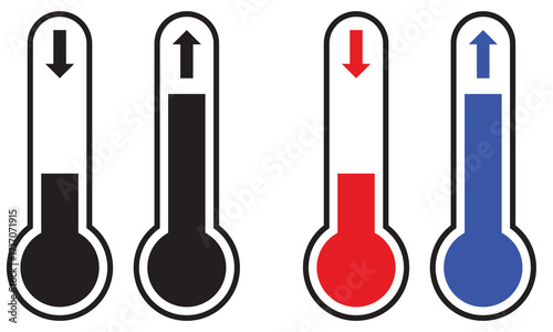 Thermometer temperature up and down icon. cold and hot emperature icon. Vector illustration. isolated on white  background. EPS 10	
