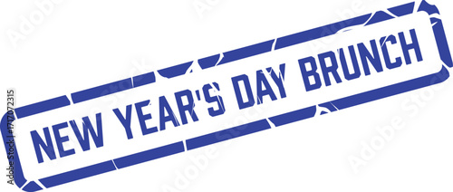 Distressed blue stamp announces New Years Day Brunch invitation on a clean white backdrop