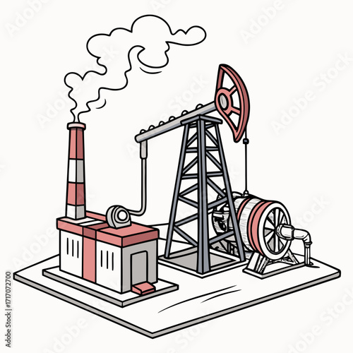 Oil Pump Jack and Factory Illustration oil rig pumpjack