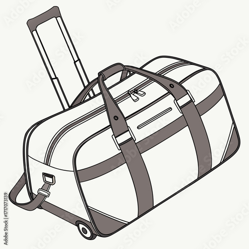 Outline Drawing Of A Wheeled Duffle Bag With Telescopic Handle