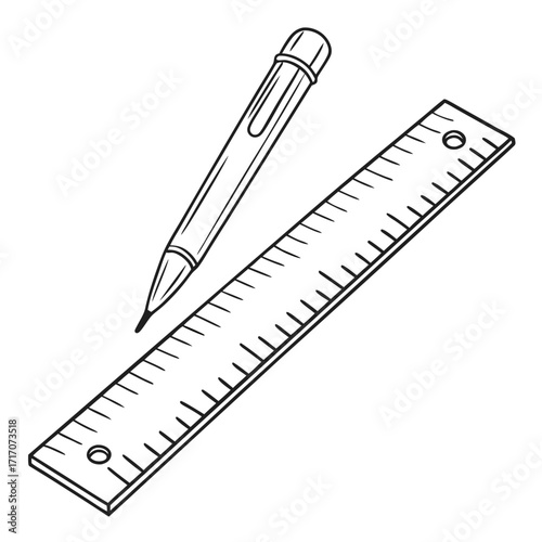Pencil and Ruler Illustration on White Background stationery