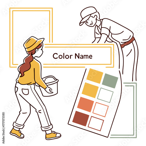 People choosing colors from a palette for painting