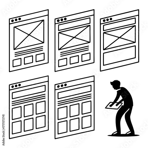 Person Interacting with Multiple Website Wireframes
