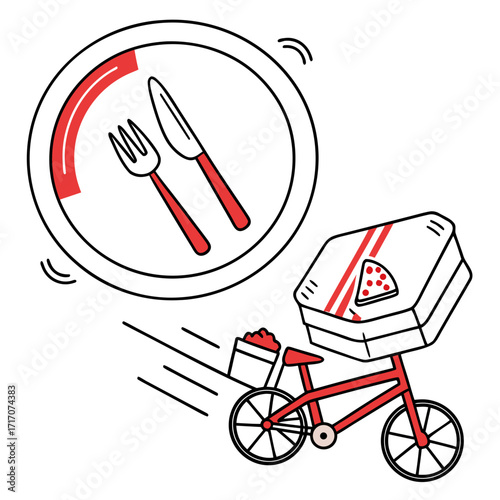 Red Bicycle Delivering Food with Plate and Cutlery