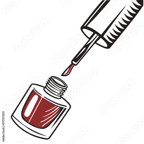 Red Nail Polish Bottle and Brush on White Background Keywords: nail polish, nail lacquer