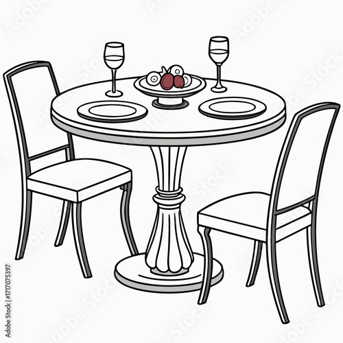 Round Dining Table with Two Chairs and Place Settings